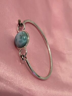 Silver Bangle Bracelet with Blue Stone Accent (larimar)